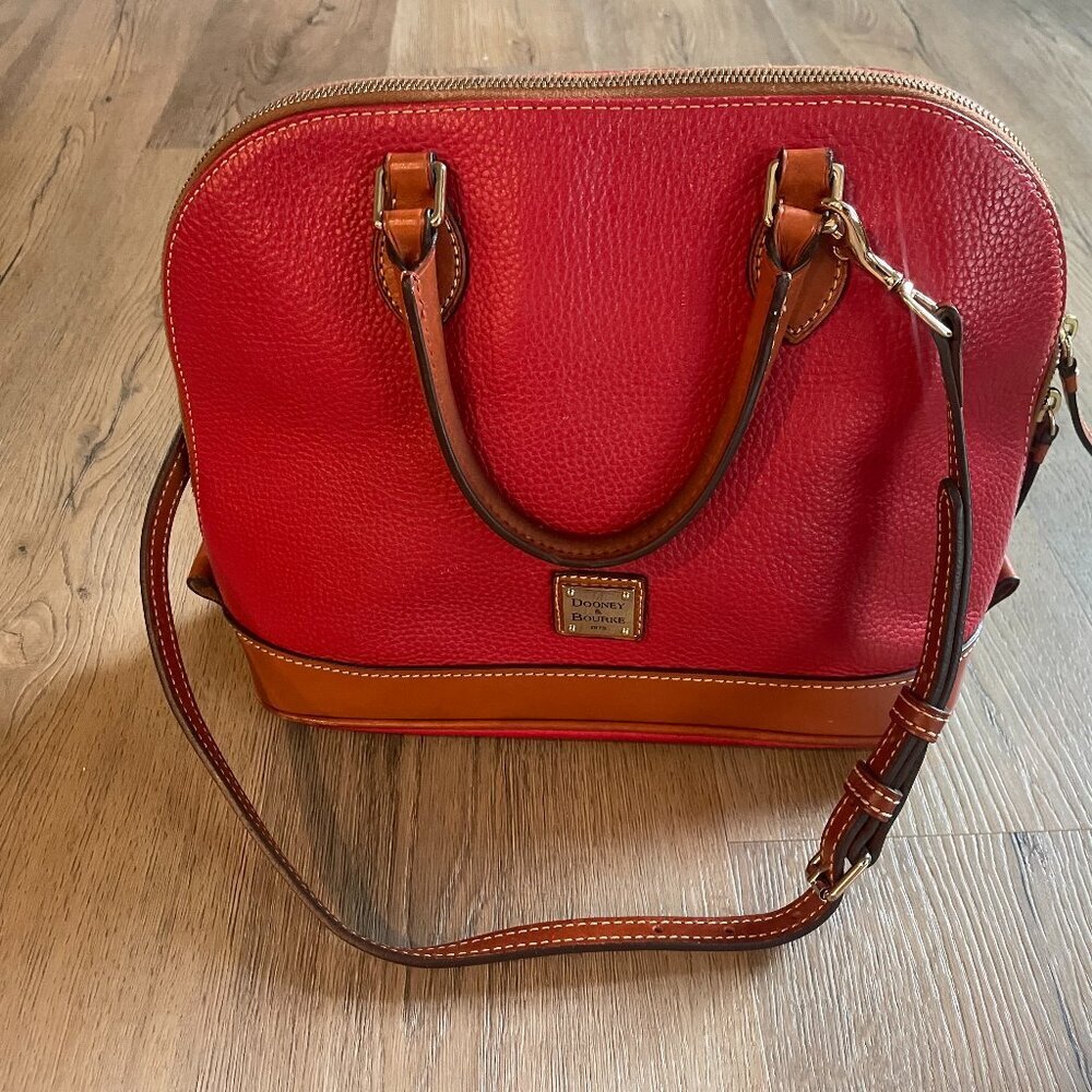 Dooney & Bourke Red Pebble Leather Tote Shoulder Bag Red Lining 10" x 11"